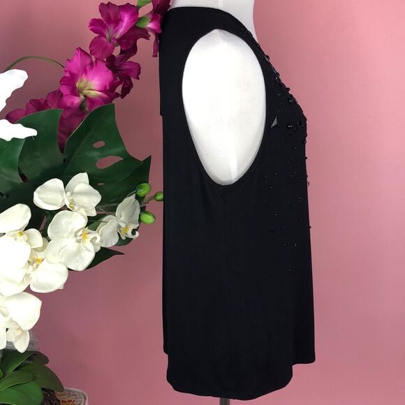 Guess Black Beaded Scoop Neck Sleeveless Keyhole Tank Top S/M - Picture 6 of 11